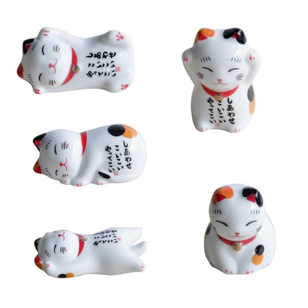 Pakke med 5 Lucky Cat Keramik Spisestok Hvile Ske Hvile