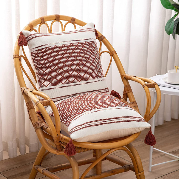 Sæt med 2 45 x 45 cm, Rød og Hvid Moderne Bohemian Firkantet Pudebetræk Jacquard Vævet Dekorativt Pudebetræk til Stue Sofa Soveværelse