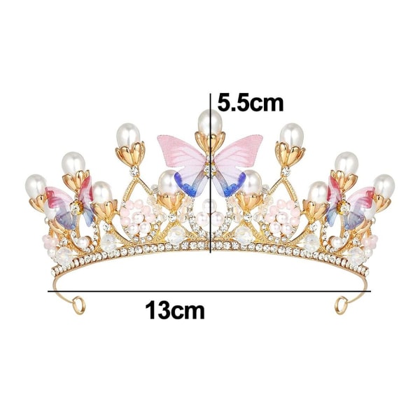 Princess Tiaras for Girls Gold Crown with Rhinestone Pearl Butterfly KLB