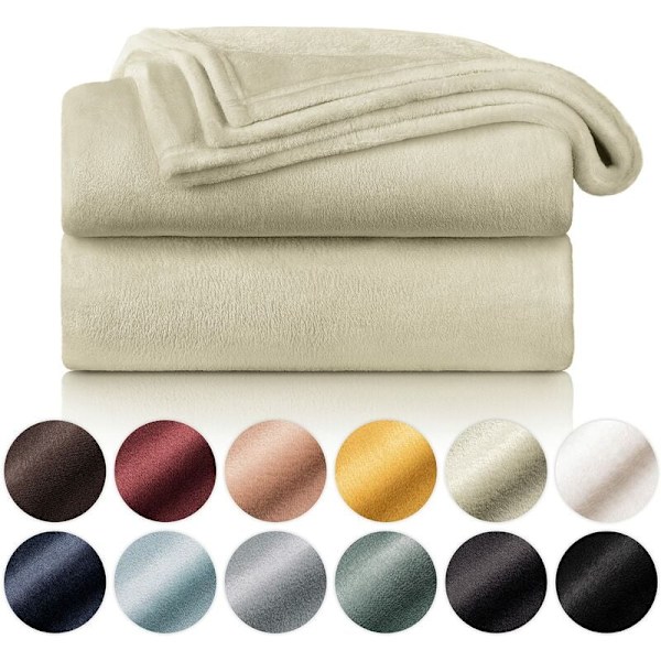 Fleece tæppe 150 x 200 - Beige ternet, Sofatæppe, Cocooning tæppe - Tykt, blødt og varmt fleece tæppe - Høj kvalitet KLB