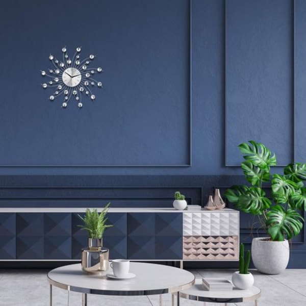 Solstråle vægur Sparkling Bling Metallic Sølv Blomst Formet Vægur til