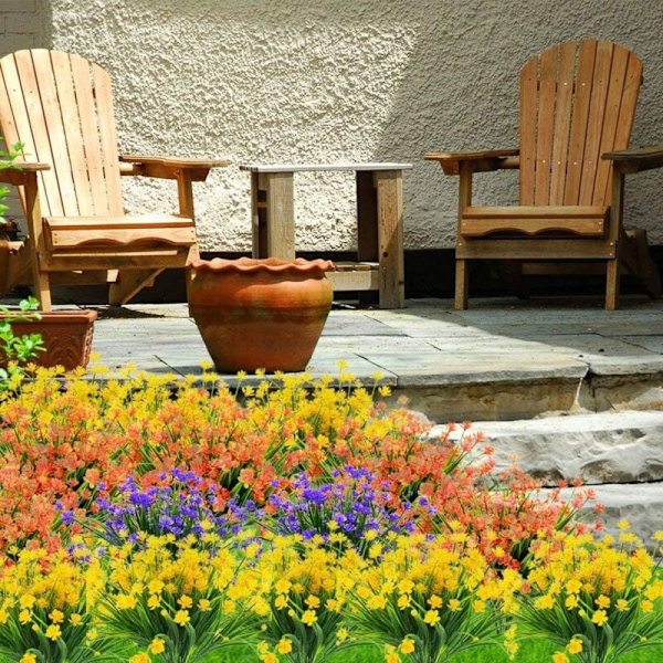 Falska konstgjorda blommor, 4-pack konstgjorda eukalyptusväxter, UV-beständiga gröna blommande växter för utomhusbruk, hängande inomhus (gul) KLB