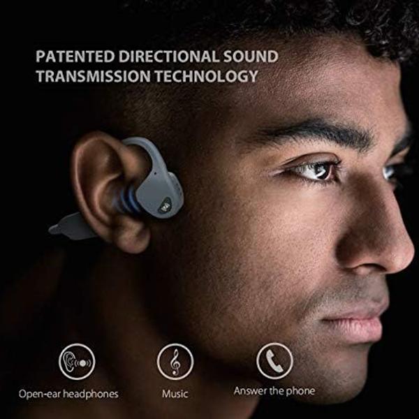 Luujohtoinen langaton urheilubluetooth-kuuloke, korvan yli, harmaa