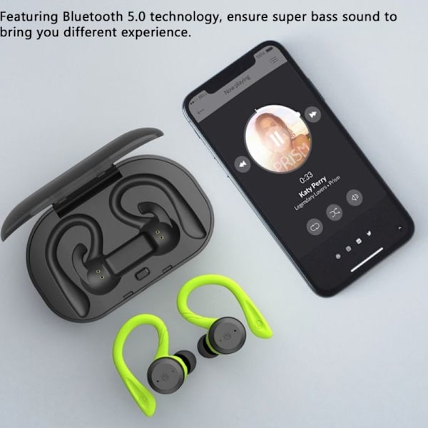Sport In-Ear TWS-hodetelefoner True Wireless Bluetooth 5.0 Grønn