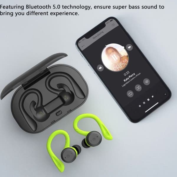 Sport In-Ear TWS-hovedtelefoner True Wireless Bluetooth 5.0 Grøn