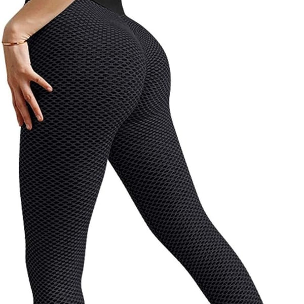 Berømte leggings, dame bagløftende yogabukser høje 03 sorte KLB