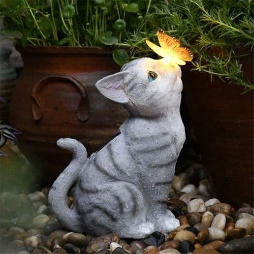 Solcellsdriven LED-belysning Katt Trädgårdsstaty Katt Skulptur Gräsmatta Dekoration