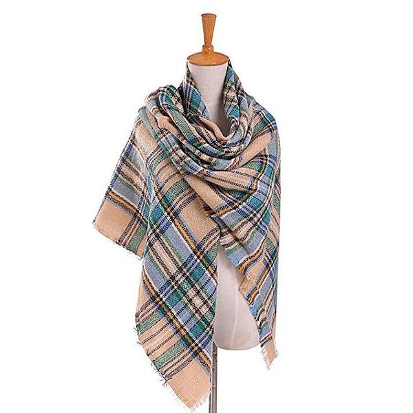 Fashion Rutig Filt Scarf Stor Oversized Lång Scarf för Kvinnor Grön