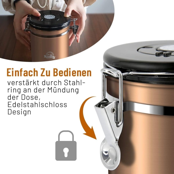 Kaffebeholder, kaffebeholder, aroma-tæt, 500 g bønner, kaffebeholder, lufttæt, rustfrit stål