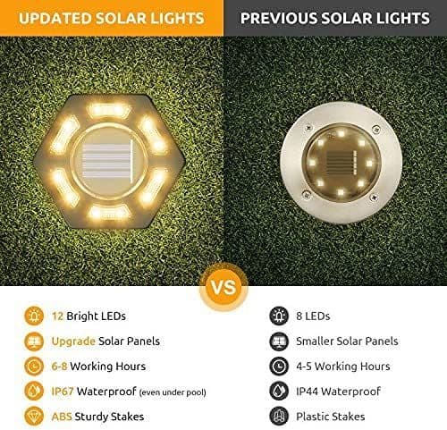 Solcelle gulvlamper, 4-pak, 12 LED sollamper til udendørs brug, vandtætte