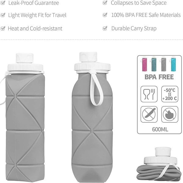 Anpassade hopfällbara vattenflaskor 2-pack BPA-fria grå KLB