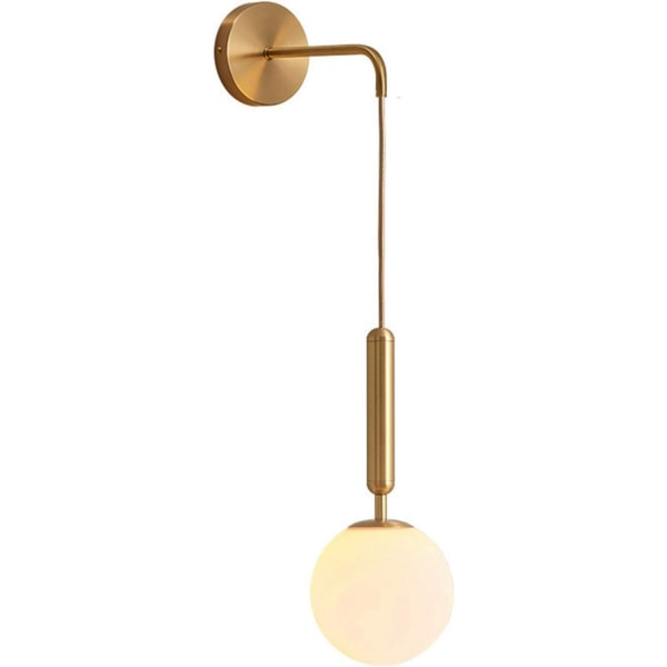 Moderne E27 hengende glasskjerm vegglampe, nordisk minimalistisk nattbordslampe for soverom stue gang (hvit messing)