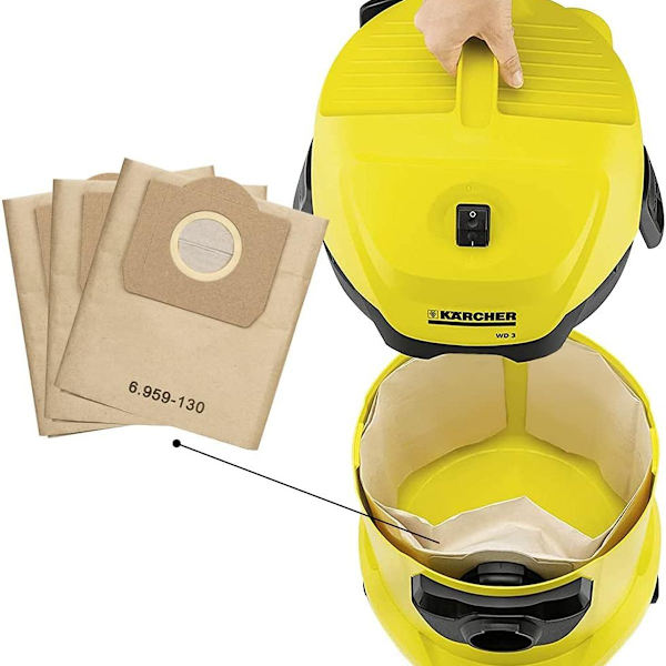 6 paper suodatinpussin pakkaus Karcher WD3 -märkä- ja kuivaimureille