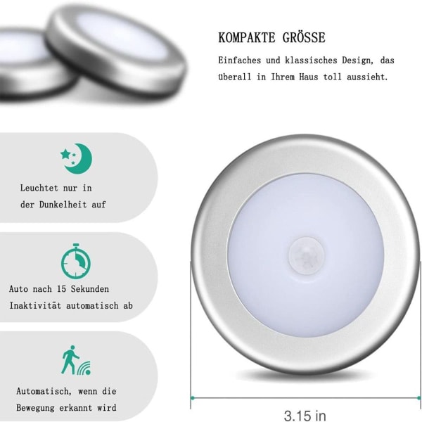 Nattlys med bevegelsessensor, 6 LED bevegelsessensorlys KLB