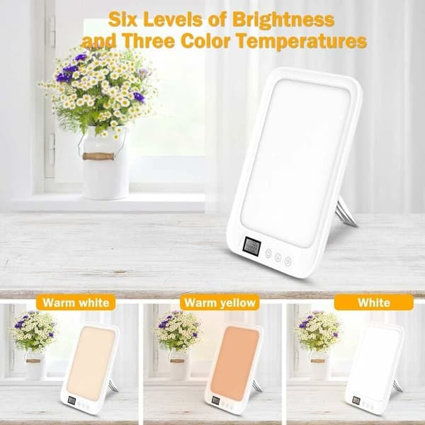 Lys terapi lampe 10000, lys terapi lampe med 3 farger og 6 lysstyrkenivåer, med timer og display, berøringskontroll KLB