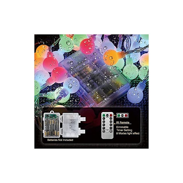 Vanntett Globe Lyskjede, 10m 80 LED 8 Moduser Julelys for Utendørs/Innendørs Soverom Festdekorasjoner (Flerfarget) KLB