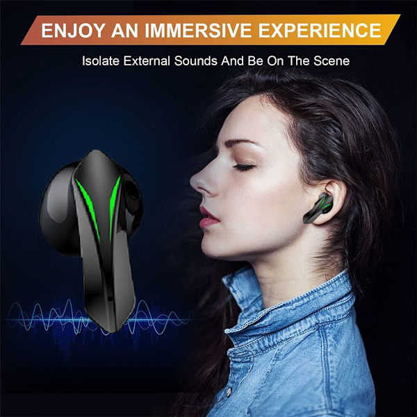 Bluetooth 5.2 hodetelefoner, innebygd mikrofon, Bluetooth svart