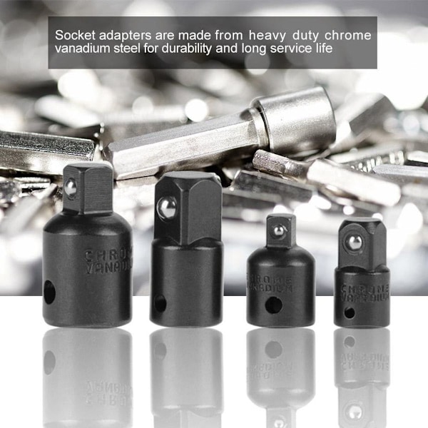 4-delt krom-vanadium adapter-sæt - 1/4\", 3/8\", 1/2\" KLB