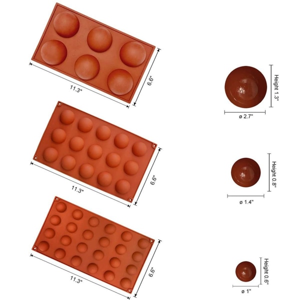 Halvkugleformet silikoneform, silikone chokoladeforme, 3 pakker bageforme KLB