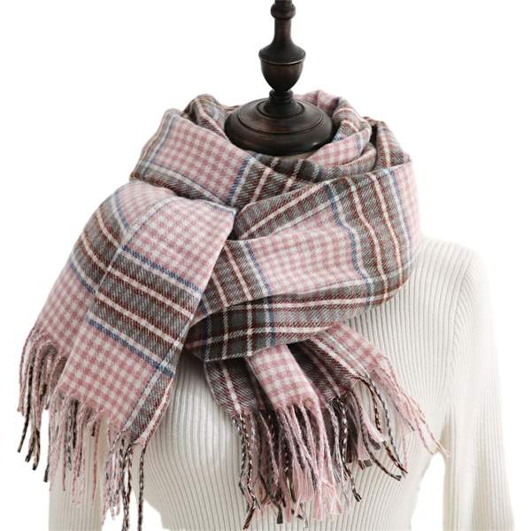 Vinter skjerf for kvinner sjal kasjmir følelse dusk rutete stort oversized lys rosa KLB