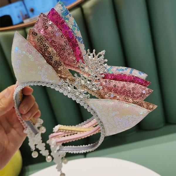Glittrande diadem med kattöron i paljetter för flickor - Födelsedagsform4