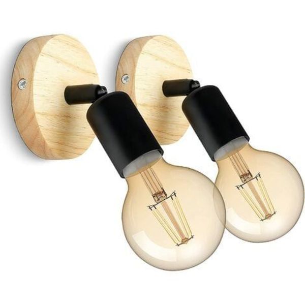 Retro Trä Inomhus Vägglampa 180° Roterbar Retro Industriell Vägglampa (Set om 2) BF