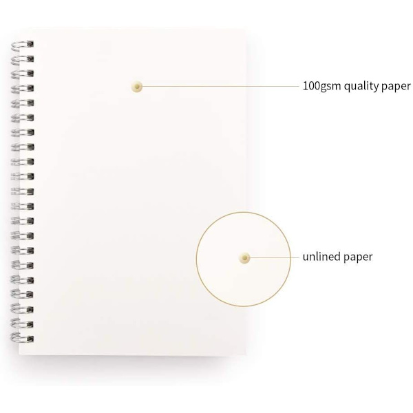 Noteblok A5 spiralbundet notesbog blank skitseblok kraftpapir 2 stk