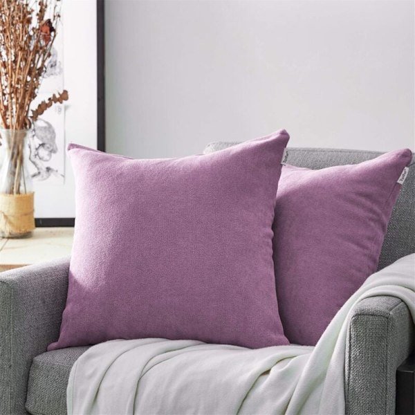 Set om 2 kuddfodral 40x40cm Dekorativ Chenille Soffa Dekorativa Kuddfodral för Sovrum Fyrkantig Enfärgad för Stol, Bil, Kontor, Lila KLB