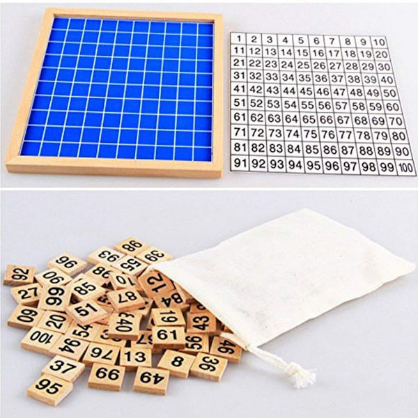 Sipobuy Trælegetøj Hundred Board Montessori Matematik 1-100 Sammenhængende Tal Træ KLB