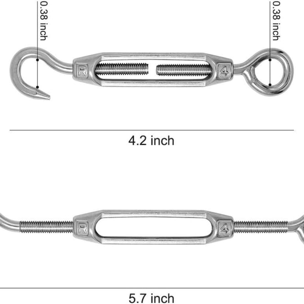 Set of 6 stainless steel hook & eye rope tensioners KLB