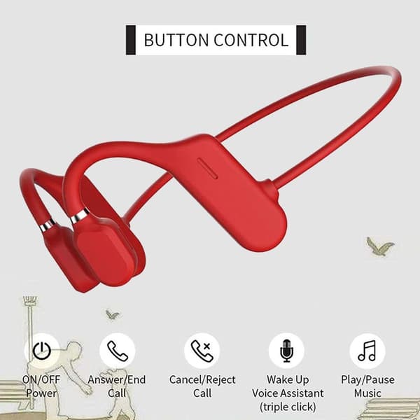 Hörlurar med benledning i titan, trådlös Bluetooth röd