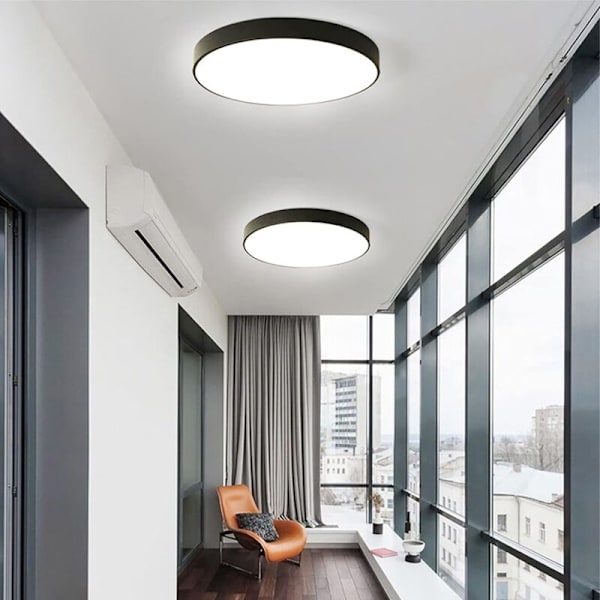 LED-taklampe med bevegelsessensor for balkong garasje inngangsparti gang enkelt å installere taklampe 6000K kald hvit, 1200LM, rund Ø30CM svart KLB