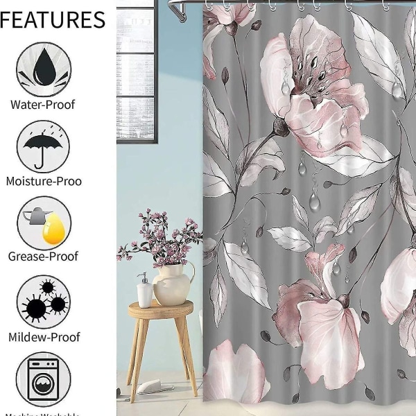 Blomster dusjforheng for bad, dusjforheng med rosa blomster