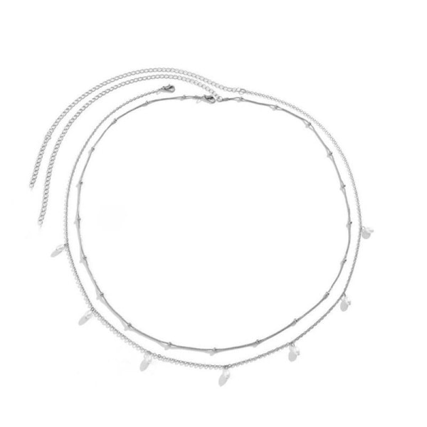 Dobbeltlags perletaljekæde (sølv)taljeperlebælte kropssmykker til kvinder og piger, moderigtigt stablet rund perleslangeknoglekæde kropskæde