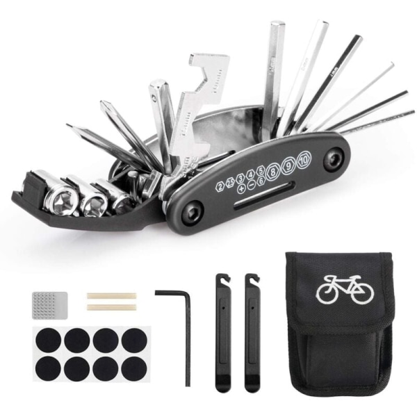 Bicycle Multi-Tool, 16 in 1 Tools for Bicycle Portable Tool Bag with Chain Tool and Tire Correction Lever, Self-Adhesive Bike Patch, etc. KLB