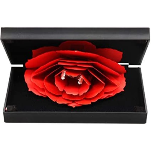 Pink (sort) roterende ringæske, 3D pop-up lyserød ringæske til forlovelse, gaveæske til bryllupssmykker