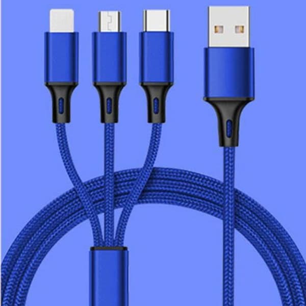 3 i 1 multifunksjons ladekabel for iOS, Android og Blå