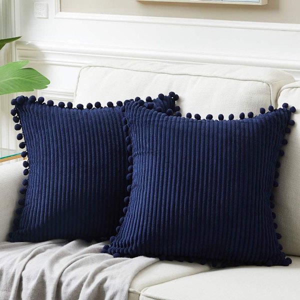 2-pack kuddfodral för soffa, 45 x 45 cm, elegant kuddfodral med pom poms