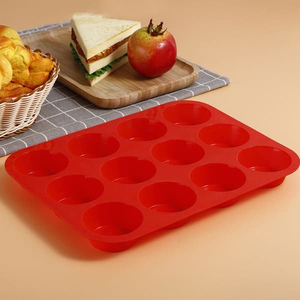 Silikon Muffinform Non-Stick 12 Koppar Muffinform Jumbo Muffin Röd