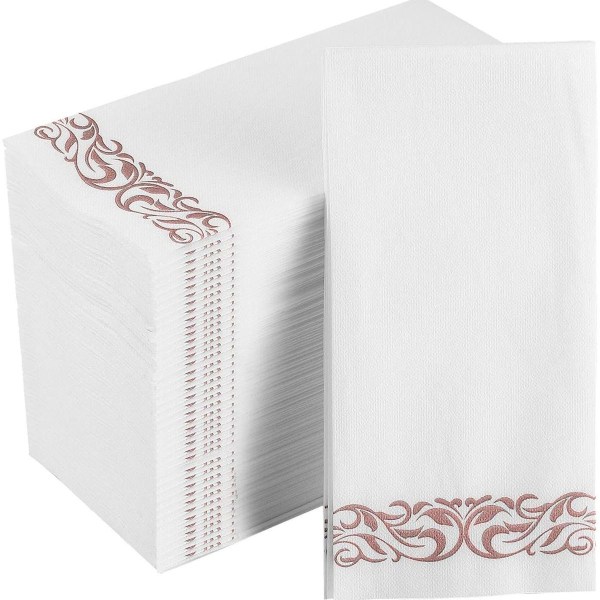 Mjuka och absorberande linneservetter, elegant roséguldfärgad dekor