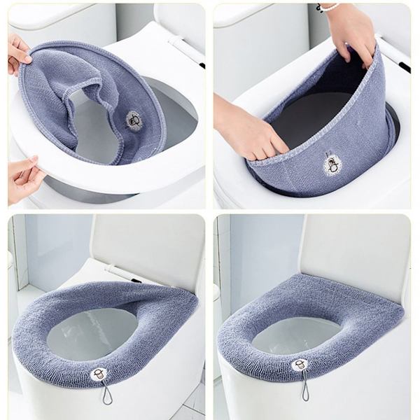 Vinter fortykket varm toiletbetræk strikket vaskbart plys blå