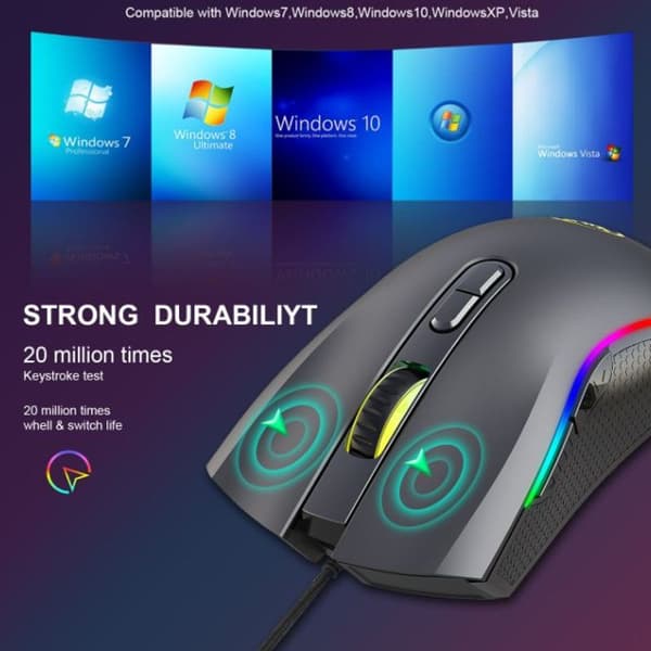 RGB-baggrundsbelyst gamingmus, kablet, ergonomisk