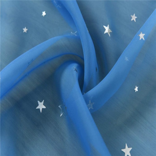 1kpl- 100 * 200 cm (sininen) Voile-ikkunaverho Romanttinen hopeatähtikalvo-ikkunankäsittely paljeteilla Stars verhot -paneeli ikkunalle