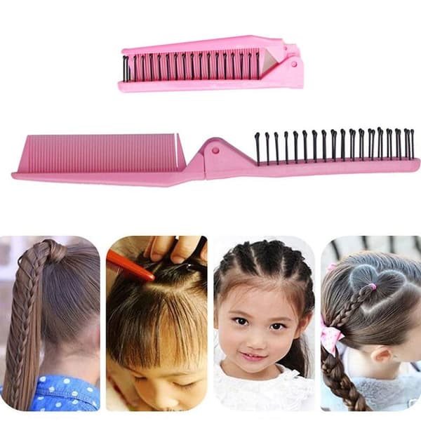 Foldbar Hårkam Bærbar Rejsehårkam Børste Dobbelt Pink