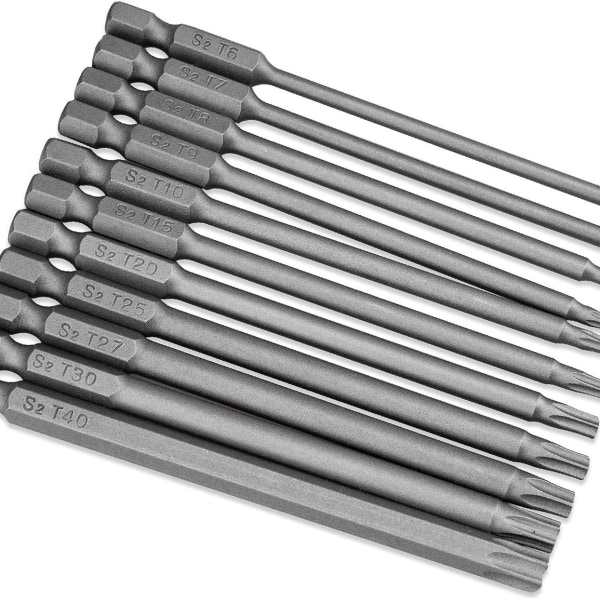 11-delt ekstra lang (100 mm) Torx skruetrækkerbitssæt - T6-T40 KLB