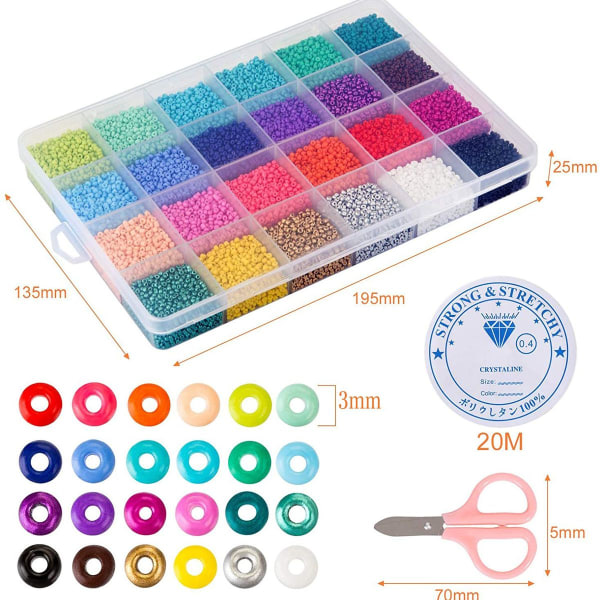 selizo 14440 kappaletta lasihelmiä ja 100 kappaletta aakkoskirjainhelmiä, 2 mm mini