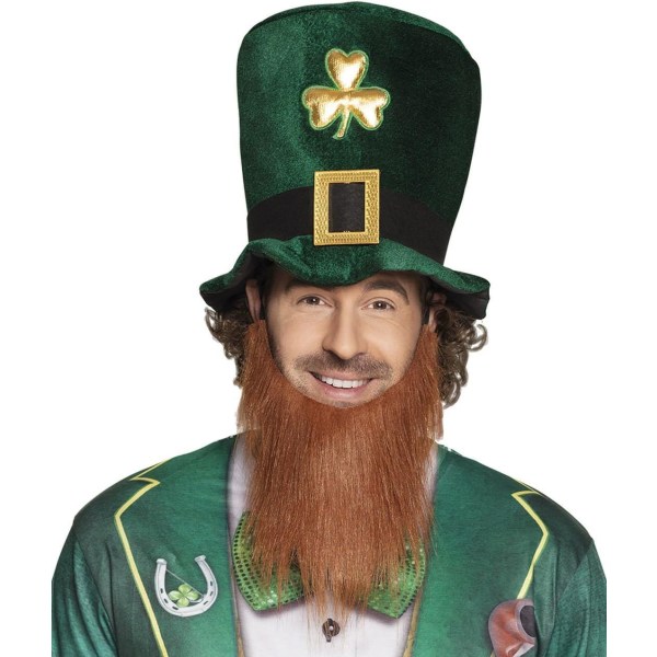 Leprechaun hat 24*20cm,grøn leprechaun,med skæg,kasket,hovedbeklædning,Irland,St.Patrick,lykkebringer,karneval,temafest