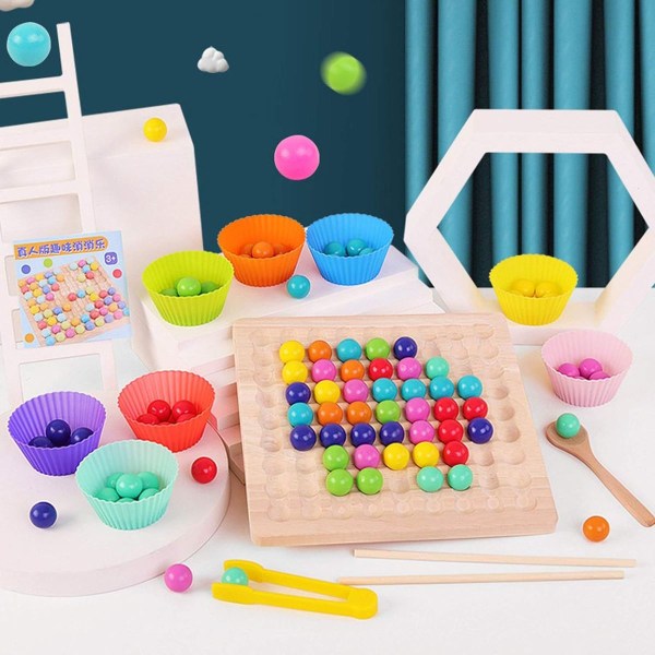 Wooden Board Bead Game Toy, Kptoaz Wooden Go Games Set, Rainbow Clip Beads KLB