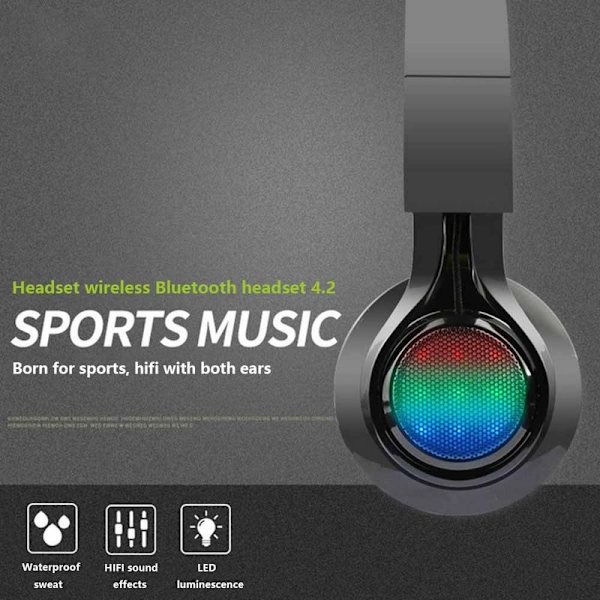 Bluetooth-kuulokkeet, valaistu, taitettava, langaton, musta
