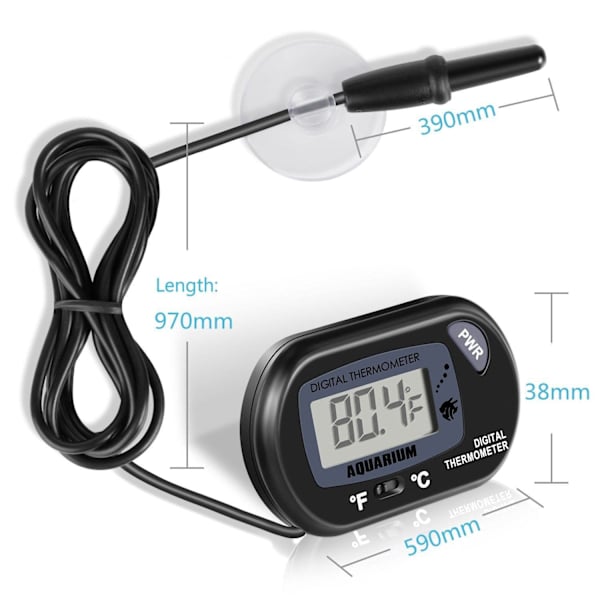 2-pakks digital akvarietermometer LCD fisketank vann terrarium temperatur med sugekopp for skilpadde